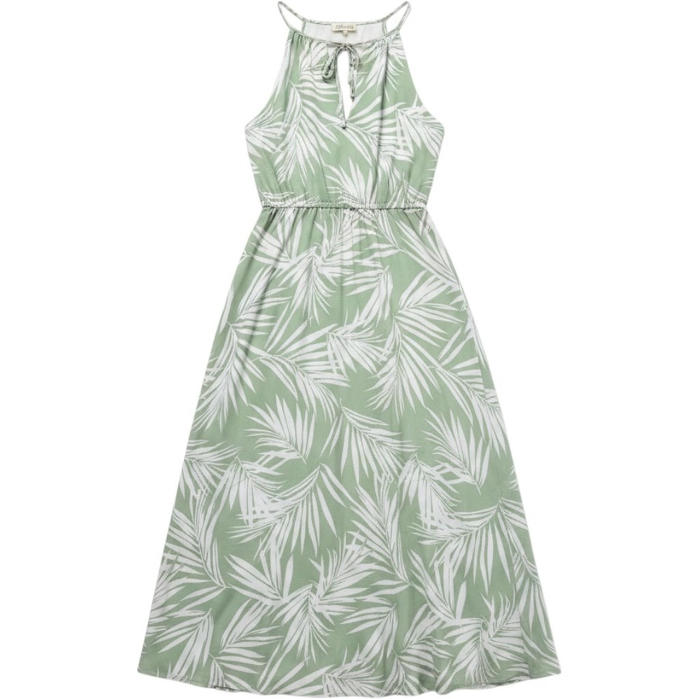 Maison Jules Midi Dress Medium Sage Green Palm Leaf Halter Tropical Boho